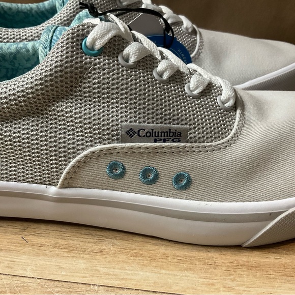 Women’s Columbia Slack Water PFG Lace Sneakers Boat Shoes Grey Ice Sea Wave Blue - Picture 8 of 16